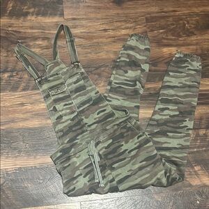 Wallflower Green and Brown Camouflage Jumpsuit with Adjustable Straps